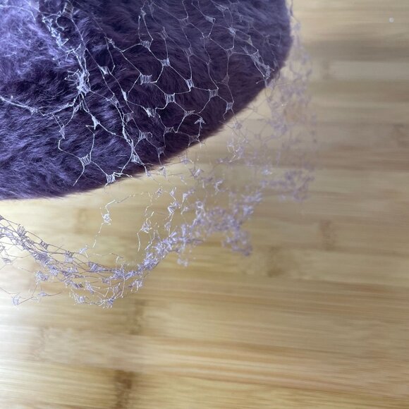 Vintage Mystere Purple Violet Imported Fur Hat Veil Netting Crystals Size 23 - Picture 9 of 9
